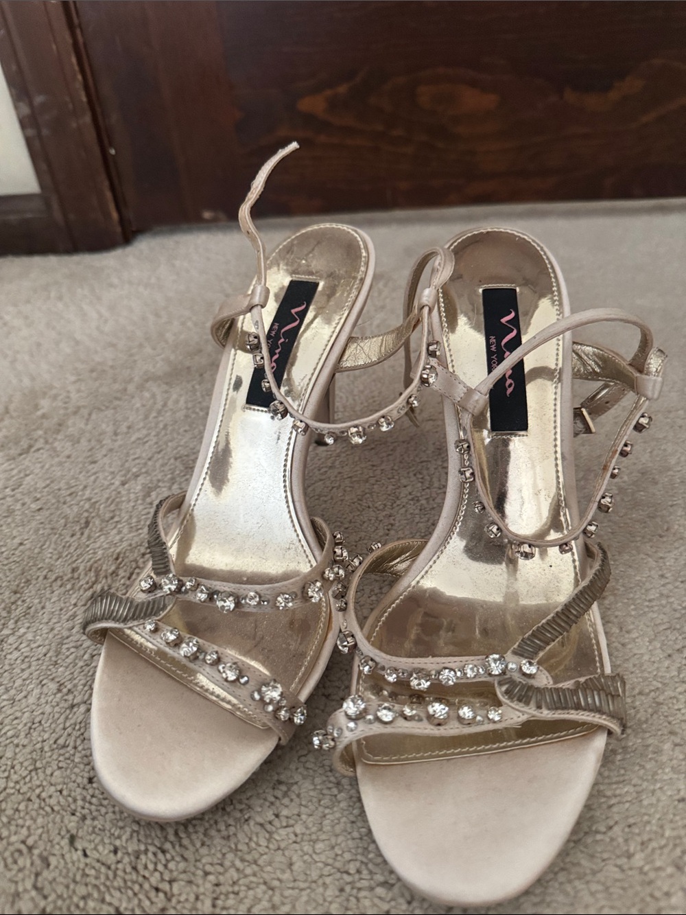 Nina Metallic Gold Rhinestone Strappy Heels
